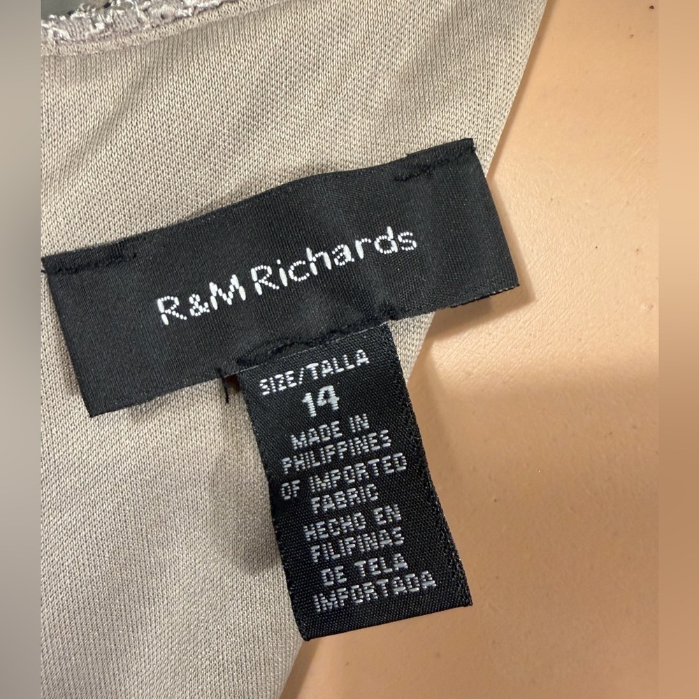 👗 R&M Richards Taupe Beaded Lace Chiffon Evening Gown – Size 14 - Picture 2 of 10